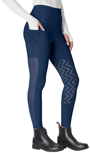 FitsT4 Sports Women's Horse Riding Pants Knee-Patch Riding Tights Ventilated Mesh Equestrian Breeches Horseback Schooling Tights with Pockets Navy XS