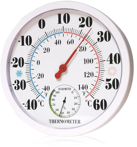 PRITOK Hygrometer Analog: 25CM Präzisions Thermo-Hygrometer, Thermometer-Hygrometer, Raumthermometer Temperatur und Luftfeuchtigkeitsmesser für die Raumklimatisierung, Gewächshaus Weiß