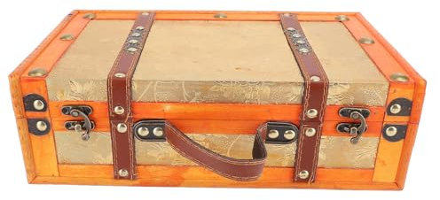 Asixxsix Scrigno del Tesoro in Legno, Scatola Portaoggetti per Scrigno del Tesoro da 13,46x7,87x4,33 Pollici Scrigni Portaoggetti Decorativi Antichi, Bauli da Viaggio in Legno Vecchio