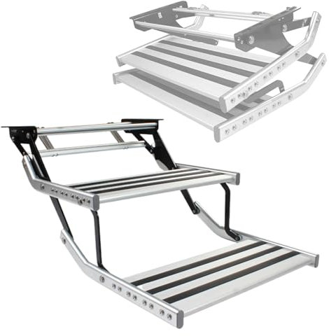 Générique Marchepied Robuste pour Camping-Car, marchepied d'entrée Pliable pour Camping-Car, escalier de Camping-Car Pliable avec Pieds en Caoutchouc antidérapants, 2 marches (Manuel)