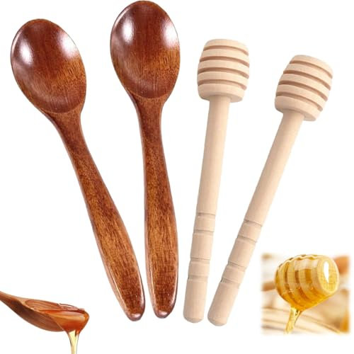 4 Pcs Honey Spoons Wooden, Honey Dippers, Honey Sticks, Wooden Honey Spoon, Sturdy Wooden Spoon for Honey Easy to Clean Wooden Honey Spoon for Stirring Honey Tea Coffee and Wedding