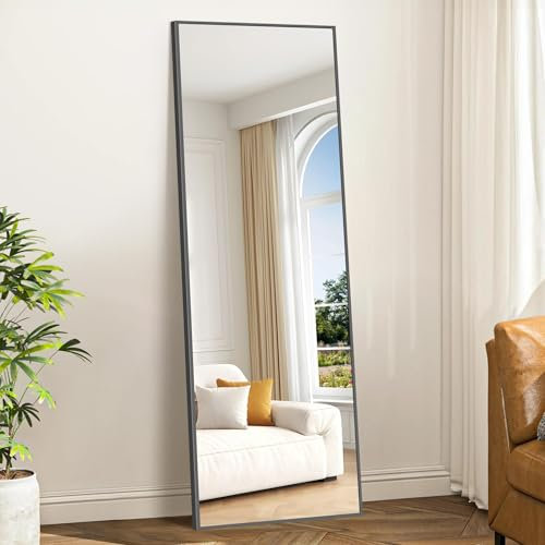 Weare Home Specchio da Terra, 161 x 52 cm, Specchio da Parete, Grande Specchio Figura Intera con cornice in alluminio, per Soggiorno, Camera da letto(Nero)