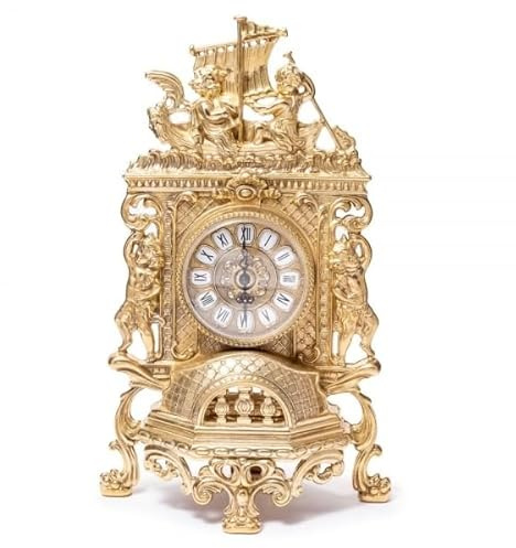 Pintici Kaminuhr Messing TISCHUHR ANTIK BAROCK Gold 42CM MASSIV NEU 1082103 Antikstill Uhr