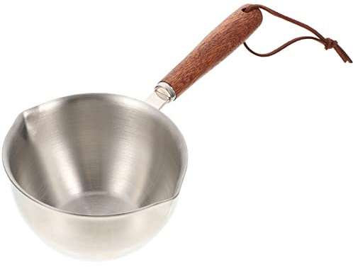 Cabilock Casserole Inox 220 Ml avec Poignée Bois, Pot à Huile Multifonction en Acier 304, Cuisson Sauces et Chauffage Huile, Ustensile la Cuisine pour Induction, Petite Casserole Pratique