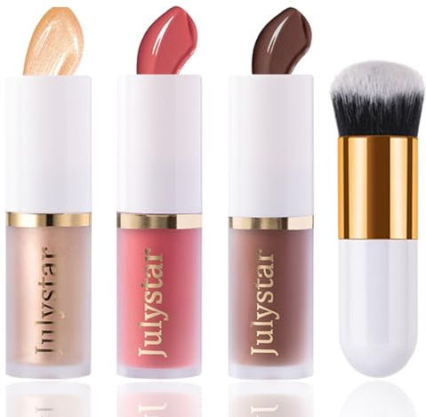 3-pack flytande kontur & highlighter & rouge makeupset (set B) med borste-2# 4# 6#
