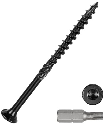 DTGN 60Pack #10x3 Deck Wood Screws kit Carbon Steel Black | Wood Screws Epoxy-Coated Decking Screws W/ T25 Torx Star Drive Bit,Good for Decks,Fences,Frames,Farms,Outdoor Furniture
