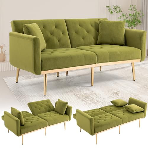 LIFEISLE Klappbares Schlafsofa mit Verstellbarer Rückenlehne, Couch mit Schlaffunktion Bettsofa Loungesofa für Wohnzimmer,Schlafzimmer,Samt Grün