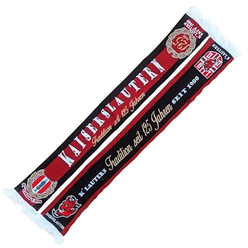 Generisk Kaiserslautern jubileumshalsduk – 125 års tradition – (stickad halsduk; extra mjuk kvalitet), röd, bordeaux, vit, svart, guld, 145