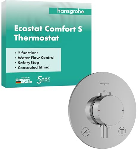 hansgrohe Ecostat Comfort S - Termostat för inbyggnad, Termostatblandare med säkerhetsspärr (SafetyStop) vid 40° C, Badrumsblandare för 2 funktioner, krom, 33715000