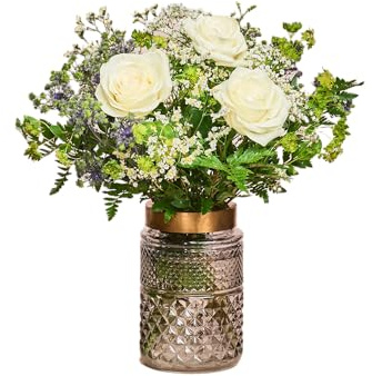 Blumenstrauß Blütenfest in BlauWeiß, mit Disteln, Limonium und Rosen, 7-Tage-Frischegarantie, Floristen-Qualität, das perfekte Geschenk bestellen