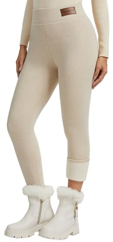 TOVUNI Women's Sherpa Fleece Lined Leggings Winter Warm Soft High Waist Stretch Thick Thermal Pants(Medium, Cream)