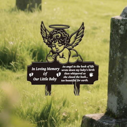 SUPERDANT Baby Memory Metal Tombstone Decor Angle Baby Graveyard Decor Animals Metal Cemetery Stakes Outdoor Decorative Yard Art Statue for Yard Lawn Patio Memorial Gift