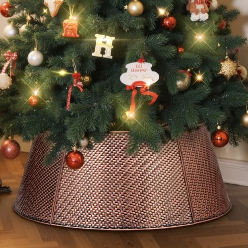 Lanpn Metall Weihnachtsbaum Kragen 70cm, Weihnachtsbaum Halsband Christmas Tree Collar Für Mittelgröße M Wetterfest Für Kunstbäume Innen Außen - Weihnachtsdekoration (Kupfer, Köperbindung)