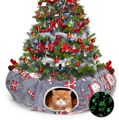 Weihnachtliches Katzentunnelbett, Katzentunnel mit waschbarem Kissen, Schneemann