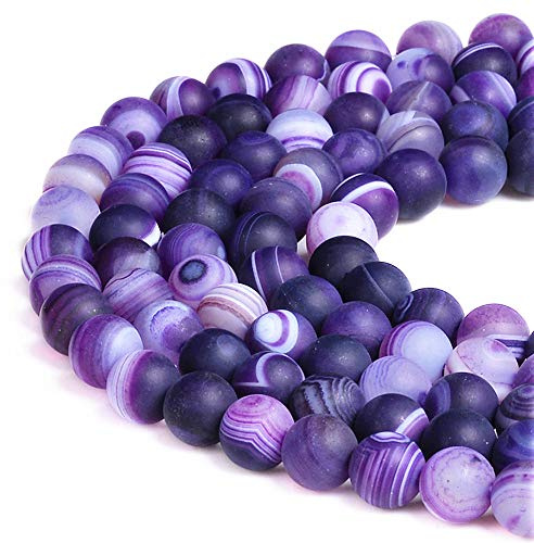 Agata a righe viola con pietra preziosa naturale sfusa da 6 mm opaca rotonda circa 38,1 cm per braccialetti e collane fai da te per la creazione di gioielli