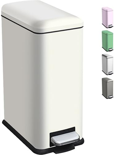 Ullege Bathroom Bin, Small Pedal Bin, Rubbish Bin with Inner Bucket, White | White 10L Stainless Steel Pedal bin with soft-close lid and removable inner bucket,suitable for bathroom, home and kitchen