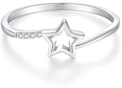 Stfery Stern Diamantring Platin, Stapelring Damen Personalisiert Echt Gold Gr.57 (18.1)