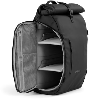 Zeeksack Rolltop Rucksack Schwarz 21-26L - Reiserucksack mit Laptopfach, herausnehmbaren Trennwänden und praktischen Fächern - Handgepäck-Rucksack für Flugreisen, Arbeit, Fitness und Wochenendausflüge