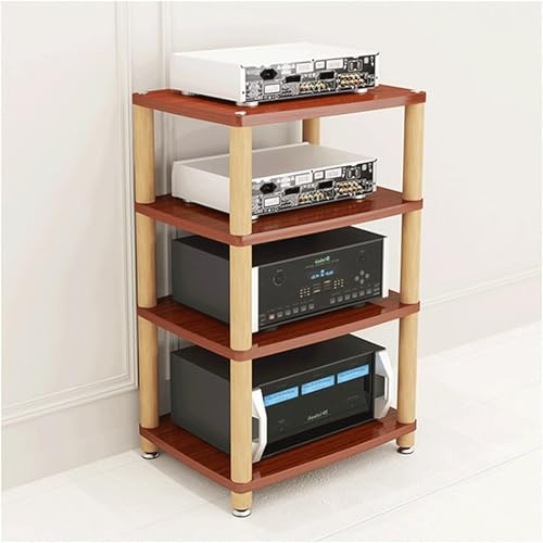DUddTTW Audio-Rack, 2/3/4-stufiges Stereo-Rack, Audio-Geräte-Rack, Holz-Audio-Rack-Schrank, AV-Schrank, langlebige Edelstahlfüße, HiFi-Rack(Bruin,4 Tier)