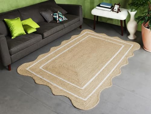 Tappeto smerlato con bordo bianco, 9 x 1,5 m, tappeto intrecciato a mano di alta qualità, ecologico, durevole ed elegante, decorazione bohémien per soggiorno, camera da letto o ingresso