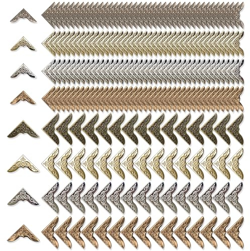 JNYUTEEN 220 Pezzi Angolo di Protezione per Libri in Metallo, 2 Dimensioni e 4 Colori, Protezione Angoli per Quaderni Album Foto Scrapbooking e Libri
