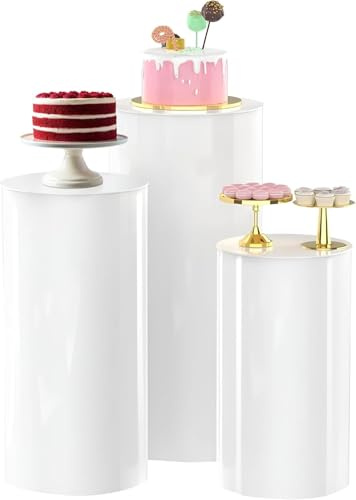 Display Plinth Set of 3 – White Cake Table Display, Tall Event Pedestals for Parties, Heavy Duty Decoration for Wedding, Birthday & Events, 60/75/90cm
