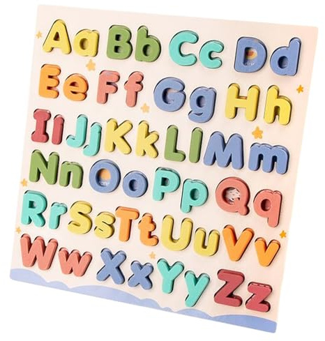 Alphabet Puzzle – 12 Zoll 52 Lernteile Großbuchstaben Kleinbuchstaben sortiert quadratische Tafeln Buchstabentafel | Lernspielzeug aus Holz – für Vorschule und Mater Lernen