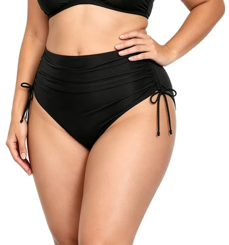 StreamSafe Black High Waisted Bikini Bottoms Tummy Control for Women UK | Women's Bikini Bottoms High Waist with Adjustable Side Drawstring for Ladies