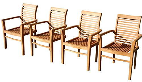 ASS 4Stk ECHT Teak Design Gartensessel Gartenstuhl Sessel Holzsessel Gartenmöbel Holz sehr robust Modell: 4X Alpen