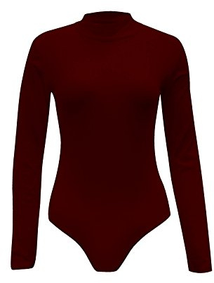Candid Styles Womens Long Sleeve Polo Turtle Neck Bodysuit Top Ladies Leotard T-Shirt 8-22, (12-14, Wine)