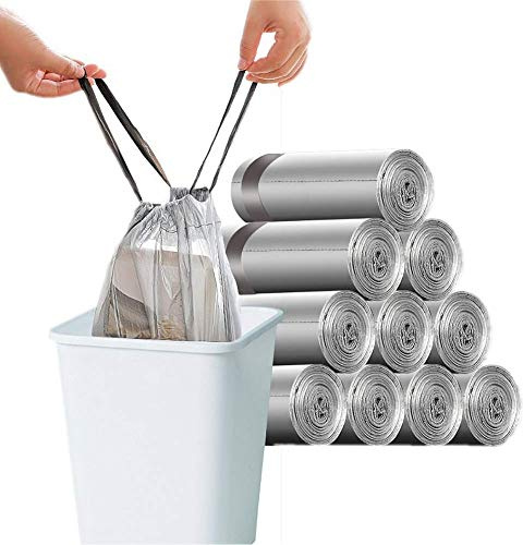 150 Stück Müllsäcke 10L-15L Müllbeutel Zugband Müllsäcke Groß Starke Müllbeutel 45x50cm 10L-15L 150PCS grau