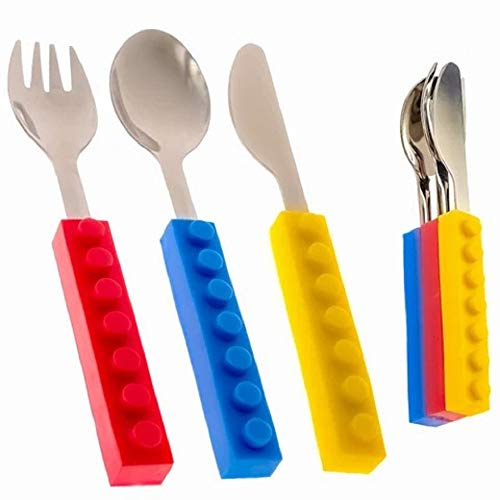 Set di posate impilabili ad incastro (coltello, forchetta, cucchiaio) – Set di 3 utensili da viaggio portatili in acciaio inox con manici compatti in silicone per campeggio, picnic e preparazione dei