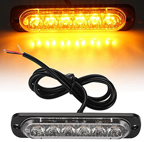 Kuuleyn Lumière d'avertissement stroboscopique, 4 pièces 12-24 V voiture 6 LED Flash stroboscopique voyant d'avertissement d'urgence Grille clignotant(Jaune)