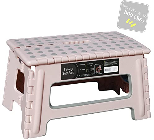 BEEANDEE Folding Step Stool - 9 Height - Holds up 300 Lbs Lightweight Foldable Stepping Stool is Sturdy Enough to Support Adults & Safe Enough for Kids. Skid Resistant and Open with one flip
