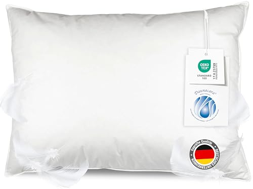 ZOLLNER Kopfkissen aus 100% Federn - Made in Germany - für Allergiker geeignet – Bezug aus hochwertiger Baumwolle - waschbar bis 60°C - 70x90 cm - Hotelqualität