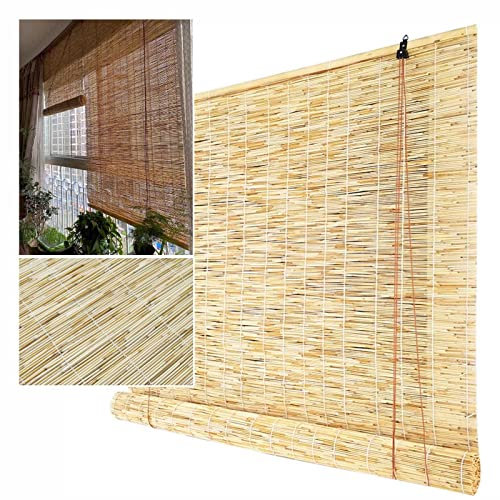 Reed Vorhang Rollo Breite 50cm 70cm 90cm 110cm 130cm 150cm,Balkon Sonnenschutz Strohvorhang,Bambusrollo Für Fenster,Retro Deko Raffrollos,Rollläden,Schilf Vorhang Wetterfest,W×H-50x100cm/20x39in