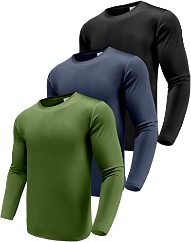Herr 3-pack prestanda långärmade t-shirts, torr passform, UPF 50+ solskyddande skjortor, atletiska gym träningströjor för löpning, XL