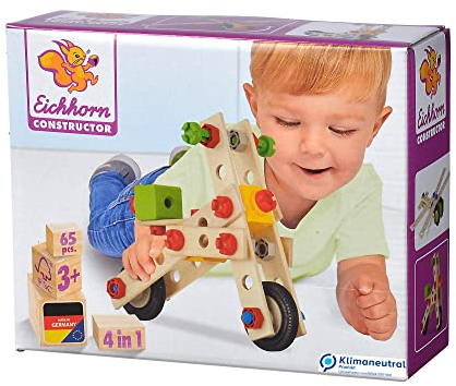 Eichhorn - Constructor Motorroller, vielseitiges Holzspielzeug, 65-TLG, 4 Verschiedene Modelle, 100 Prozent FSC zertifiziertes Buchenholz, Klimaneutral hergestellt, ab 3 J.
