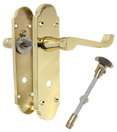 Haven Heritage Door Handles Internal Brass Finish Epsom Back Plate 170 X 40mm Haven Hertiage - Sold in Pairs (Bathroom Handle X 1)