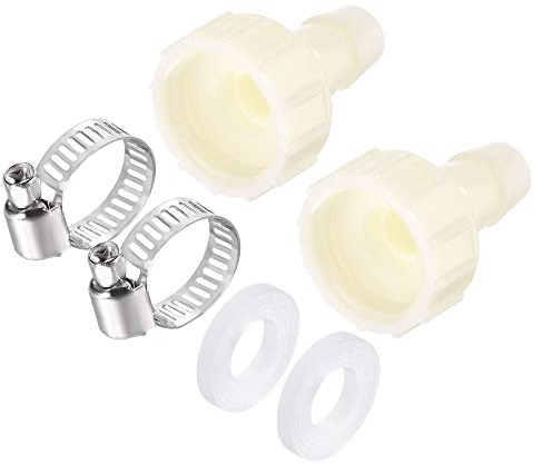 sourcing map ABS Hose Barb Fitting, 10mm Barb x G1/2 Female Thread Pipe Connector Coupler Adapter with 9-16mm Hose Clamp and Washer, White 2 Set