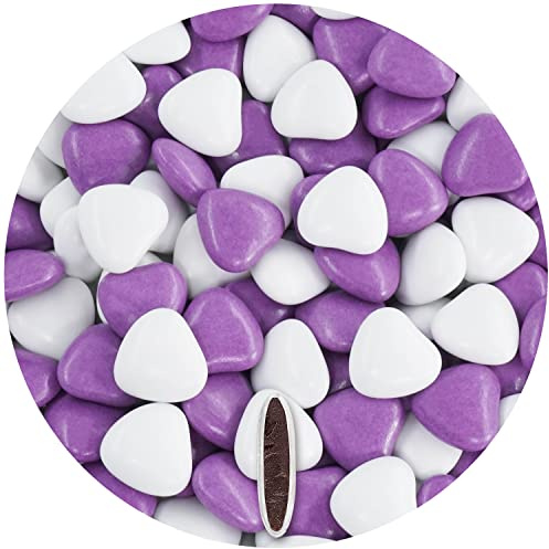 EinsSein Schokoherzen Hochzeit Herz Dragees weiss-lila glanz 1kg Mix | ca. 1,8 cm | Gastgeschenke Taufe, Kommunion, Party, Kindergeburtstag | Schokodragees, Schoko in Herzform bzw. Schokolinsen