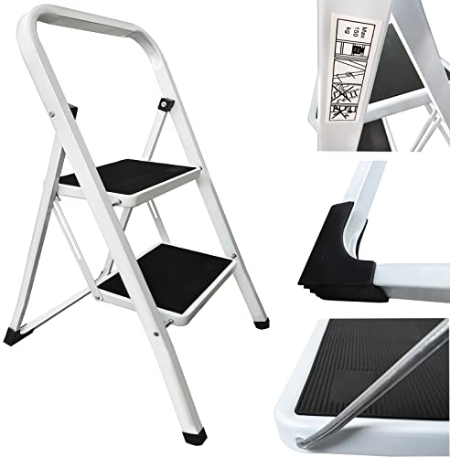 Stufenleiter, Trittleiter 2 Stufen, Leiter 2 Stufen Klappbar Leicht, 2 Stufen Kleine Leiter Haushaltsleiter,Belastbar bis 150 kg