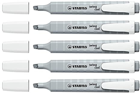 STABILO Textmarker Swing Cool Keilspitze, Pastellgrau, 5 Stück