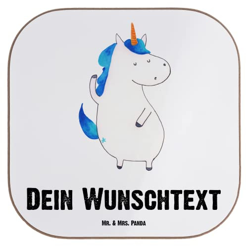 Mr. & Mrs. Panda Personalisierter Bierdeckel Einhorn Mann - Personalisierte Geschenke, Party, Einhörner, Untersetzer, Glasuntersetzer personalisiert, Unicorn, BFF, Familie