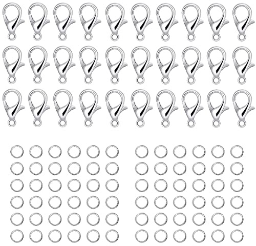 100 stycken fästen för armband, 400 stycken öppet hoppringssats, kedjelås, smycken, pärlor, förslutningar, rostfritt stål, för pyssel, tillbehör för halsband, armbandslåset (silver)