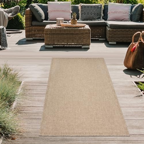 Teppich-Traum Outdoor Teppich Sisal-Optik Naturbeige 80x250 cm | Pflegeleicht, UV-beständig, wetterfest, robust und langlebig, für Balkon, Terrasse, Garten, Wintergarten und Wohnbereich