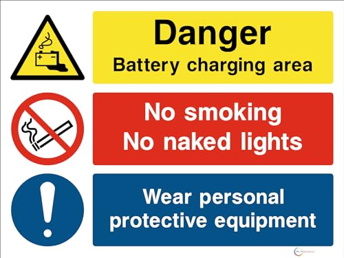 Danger Battery Charging Area Sign/Sticker - Quality, Compliant Garage MOT Signage for UK Businesses - Ensure Legal Compliance and Safety (Rigid PVC 400x300mm)