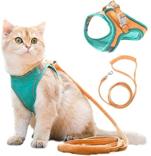 SWZEC Wahre Katzenliebe™ - atmungsaktives Katzengeschirr + Leine (M-2-4KG,Orange/Grün)