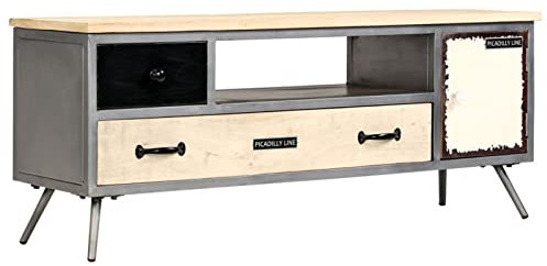 ShGaxin TV-Schrank Mangoholz Massiv und Stahl 120 x 30 x 45 cm, TV Lowboard, Fernsehschrank, Fernsehtisch, Fernseher Schrank, TV Sideboard, TV Board, TV Cabinet, TV Bank, TV Kommode