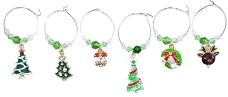 LUNCHS 6 Stk Weihnachtsbaum Elch Glasmarkierer, Metall Material Wiederverwendbar Glas Markierung Trinkgläser Drinks, Champagner Glasmarker